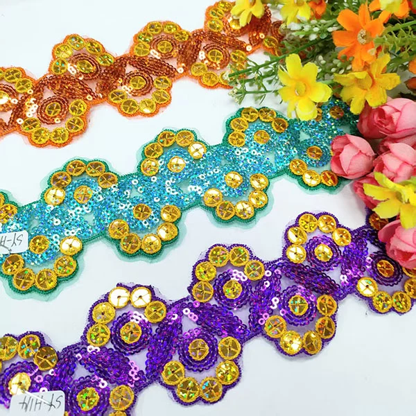 کڑھائی ملٹی کلور سیکوئنز میش لیس ٹرمنگ