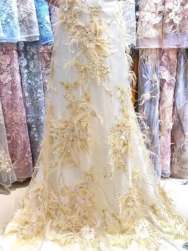 Custom Luxury Heavy Made Embroidery Tulle Beads Lace Mesh Beaded Fabric Custom Luxury Heavy Made Embroidery Tulle Beads Lace Mesh Beaded Fabric