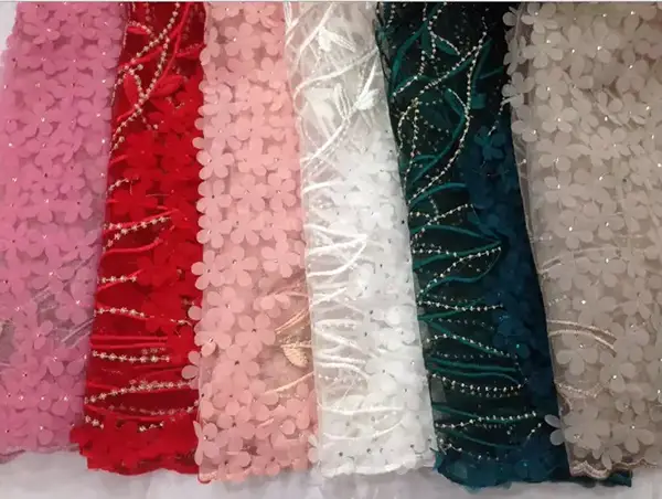Custom Luxury Heavy Made Embroidery Tulle Beads Lace Mesh Beaded Fabric Custom Luxury Heavy Made Embroidery Tulle Beads Lace Mesh Beaded Fabric