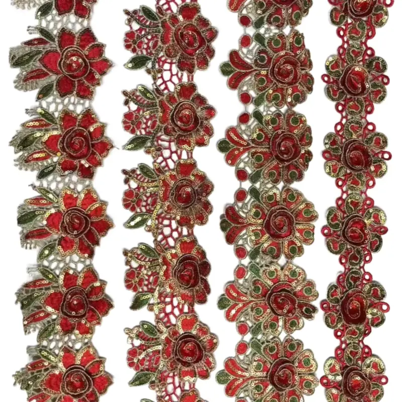 Fashionable High Quality Short Three Dimensional Floral Sequin Lace Suitable For Dresses And Other Accessories Fashionable High Quality Short Three Dimensional Floral Sequin Lace Suitable For Dresses And Other Accessories