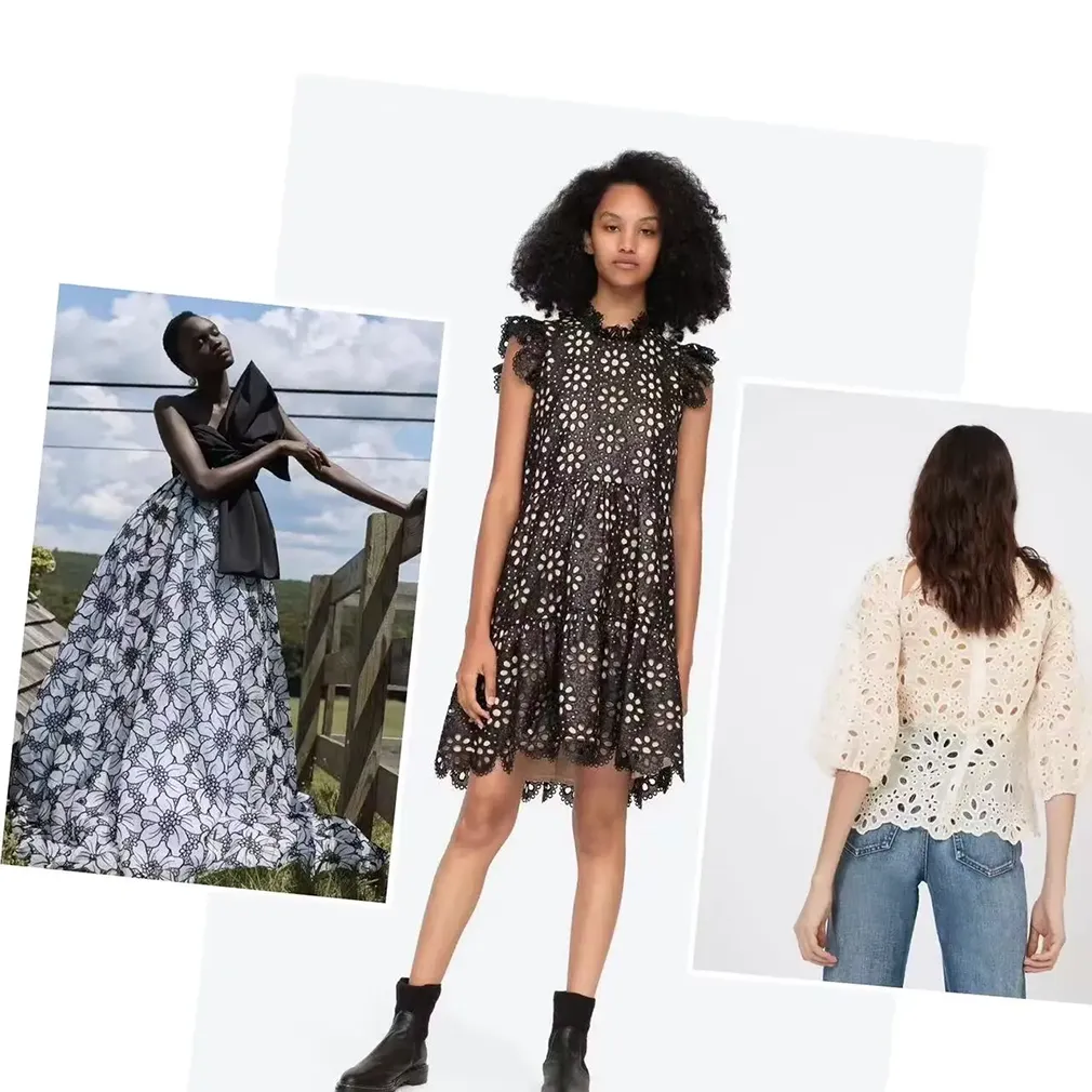 White Cotton Lace Embroidery Eyelet Fabric For Dress