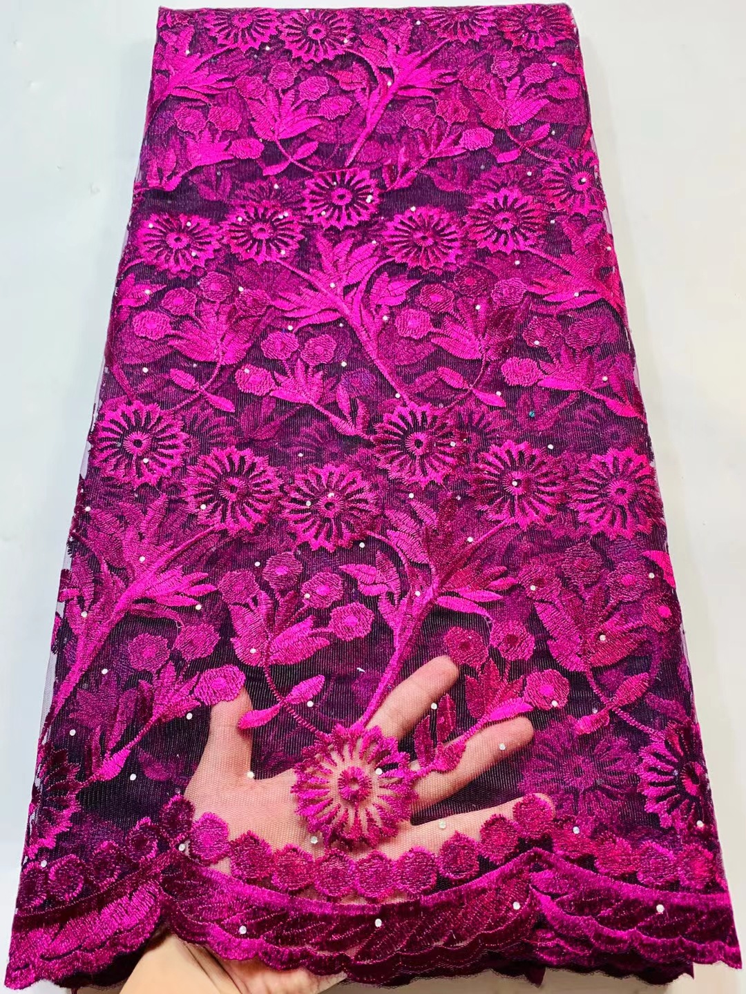 2021 Laser Cut African Polyester Lace Fabric With Sequins Nigeria Laces