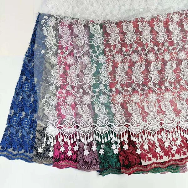 تھوک خوبصورت 3D پھول موتیوں کی سستی ٹیکسٹائل کڑھائی کے تانے بانے سوئس وائلے لیس ٹرم 2021